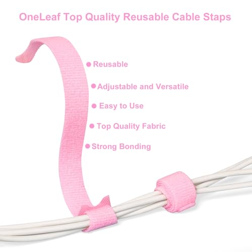 OneLeaf 110PCS Reusable Cable Ties, Adjustable 8 × 1/2" Cord Organizer Ties, Multi-purpose Hook Loop Cable Management Wire Ties for Organizing Home, Office, Data Centers, Pink - Image 2