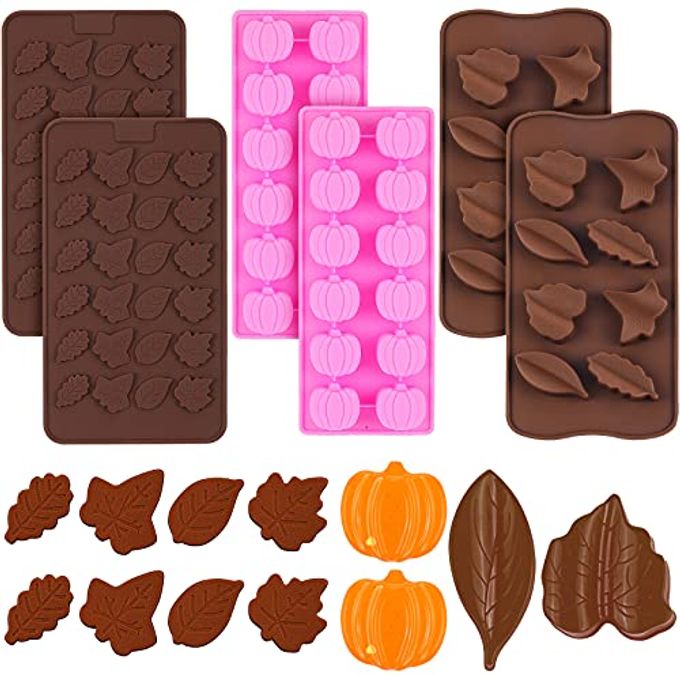 Patelai 6 Pieces Fall Silicone Molds 3D Thanksgiving Candy Molds Silicone Halloween Pumpkin and Autumn Maple Leaf Shaped Pattern for Chocolate, Candy, Jelly, Cake, Soap, Candle Making