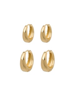 Generic 2 Pcs Gold Hoop Earrings,18K Gold Plated Rounded Hoops Earrings for Women 14/16mm  - Image 1