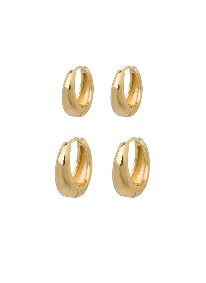 Generic 2 Pcs Gold Hoop Earrings,18K Gold Plated Rounded Hoops Earrings for Women 14/16mm  - Image 1