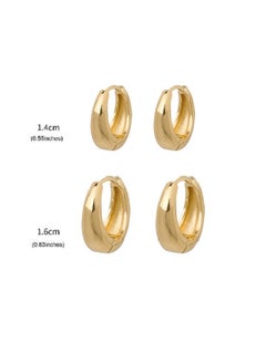Generic 2 Pcs Gold Hoop Earrings,18K Gold Plated Rounded Hoops Earrings for Women 14/16mm  - Image 2