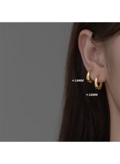 Generic 2 Pcs Gold Hoop Earrings,18K Gold Plated Rounded Hoops Earrings for Women 14/16mm  - Image 3
