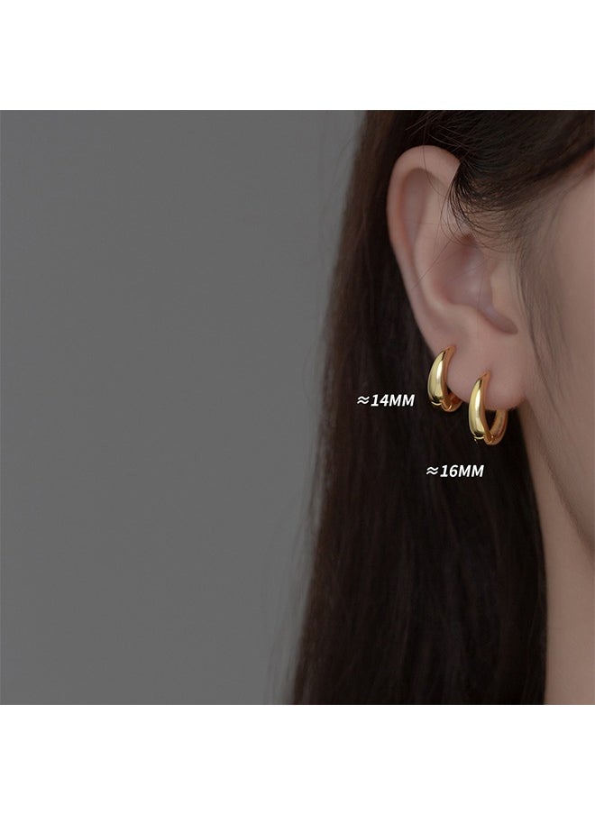Generic 2 Pcs Gold Hoop Earrings,18K Gold Plated Rounded Hoops Earrings for Women 14/16mm  - Image 3