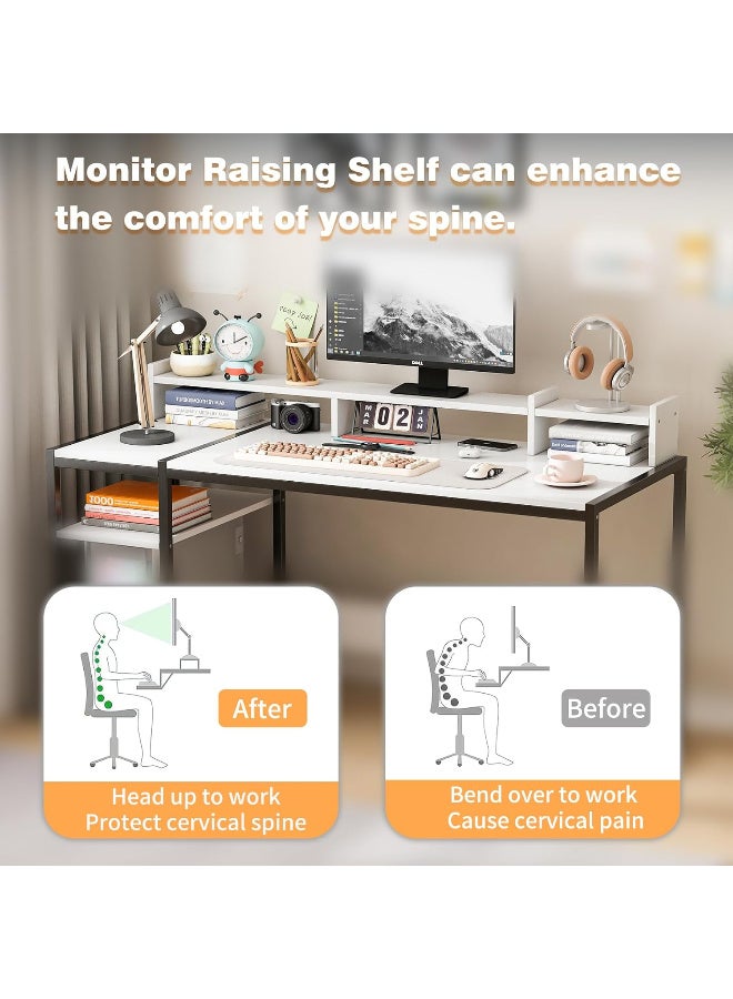 ZUIHAO  Computer desk Large Gaming Table with Storage Shelves Computer Desk with Monitor Stand, Ergonomic Sturdy Writing Desk Writing Workstation 138 X85 X50cm (White)
