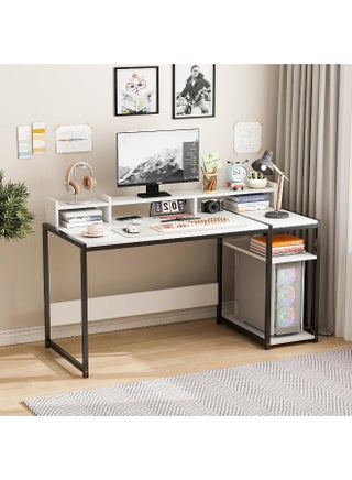 ZUIHAO  Computer desk Large Gaming Table with Storage Shelves Computer Desk with Monitor Stand, Ergonomic Sturdy Writing Desk Writing Workstation 138 X85 X50cm (White) - pzsku/Z59E1032176DB0C34135CZ/45/1749539331/1058e52b-67a2-4a91-a721-14c50bca8f6d