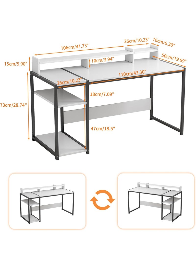 ZUIHAO  Computer desk Large Gaming Table with Storage Shelves Computer Desk with Monitor Stand, Ergonomic Sturdy Writing Desk Writing Workstation 138 X85 X50cm (White)