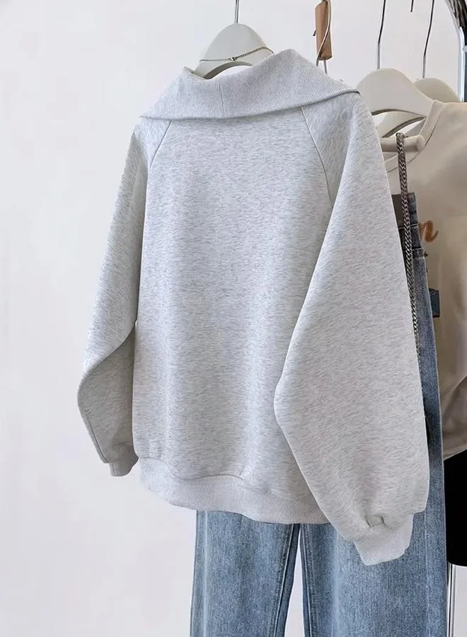 Take Two Take Two Grey Relaxed Fit Sweatshirt with Zip Detail