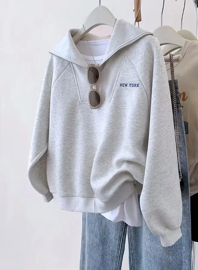 Take Two Take Two Grey Relaxed Fit Sweatshirt with Zip Detail