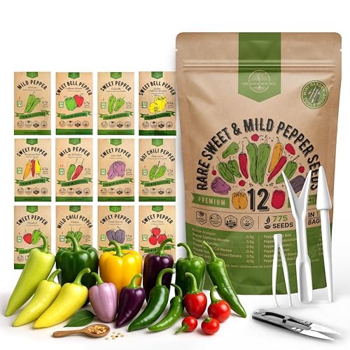 Organo Republic 12 Rare Sweet & Mild Pepper Seeds Variety Pack - 770+ Non-GMO Heirloom Pepper Seeds for Outdoor and Indoor Home Gardening, Including Pepper Anaheim, Pepperonchini, Pimento, Lilac Bell - Image 1