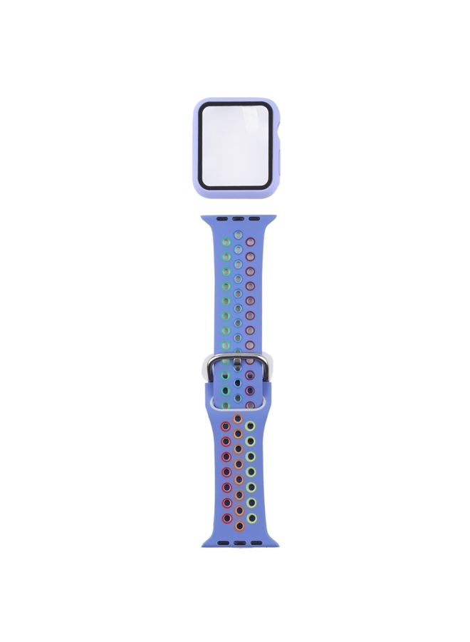 BURAQ Protective Cover Silicone Watch Band + Protective Case with Screen Protector Set For Apple Watch Series 6 & SE & 5 & 4 44mm(Blue Colorful)