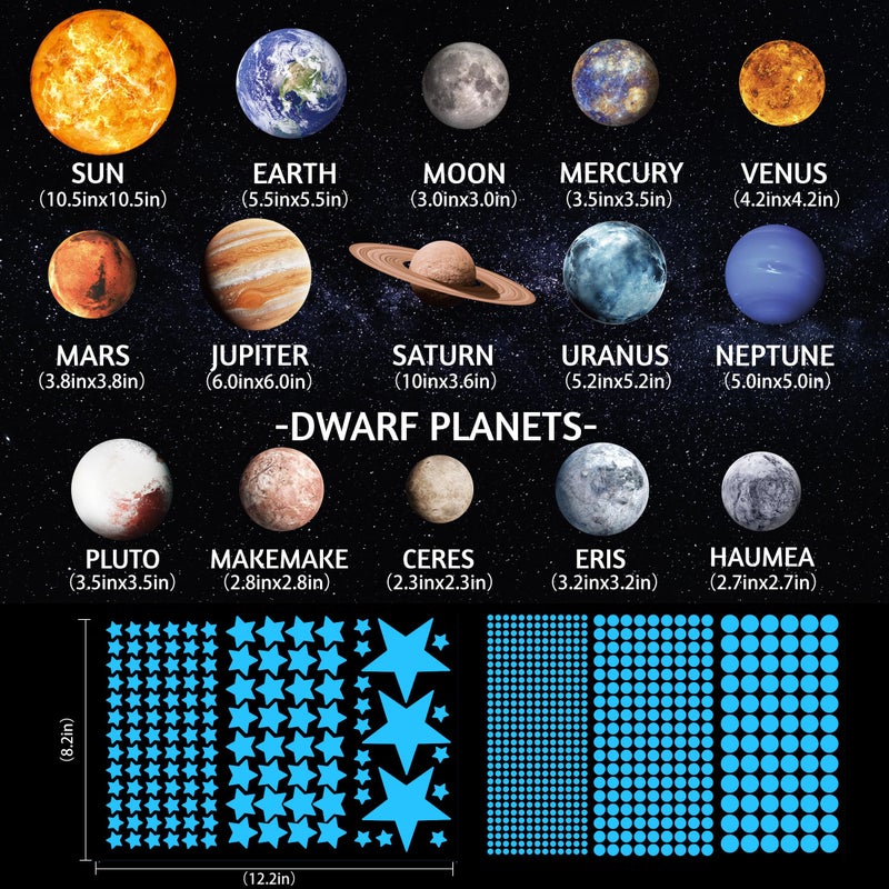 Robmoda Solar System Wall Decals Glow in The Dark Stars 780 PCS, Glowing Planets Stickers for Ceiling, Nursery Wall Stickers for Bedroom, Kids Room Decorations (Blue) - Image 3