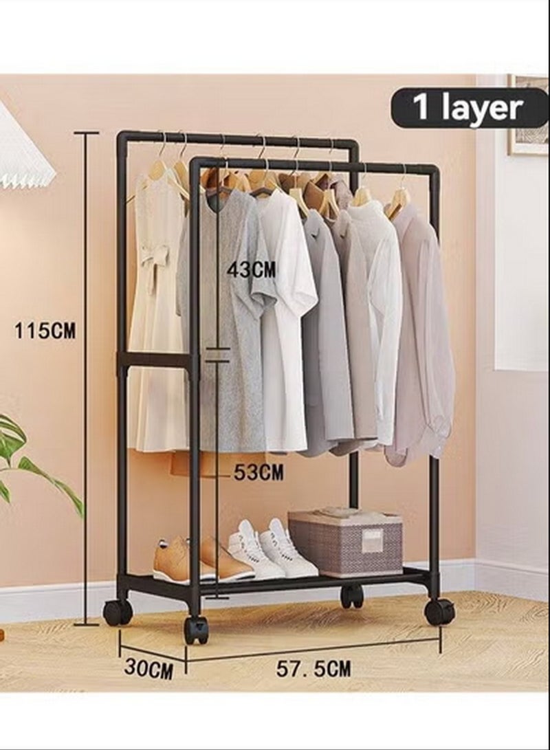 Modern Single-Layer Clothing Rack with Wheels - Compact Design for Clothes & Storage (115cm) - Image 1