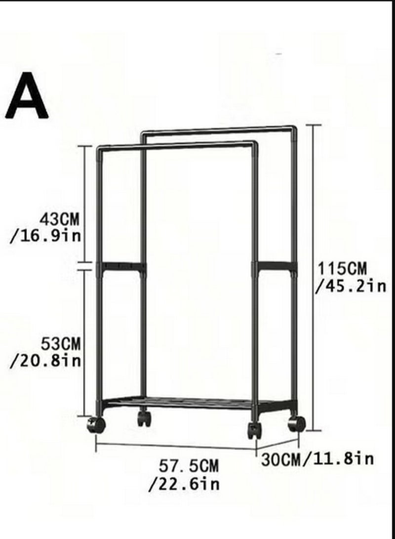 Modern Single-Layer Clothing Rack with Wheels - Compact Design for Clothes & Storage (115cm) - Image 2