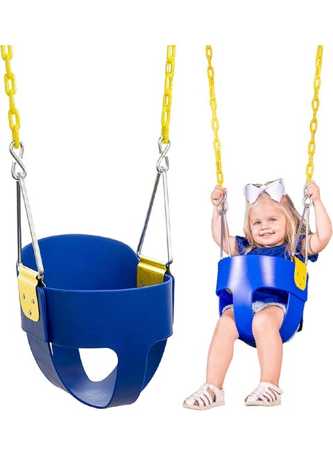 Squirrel Products High Back Full Bucket Toddler Swing Seat with Plastic Coated Chains - Swing Set Blue