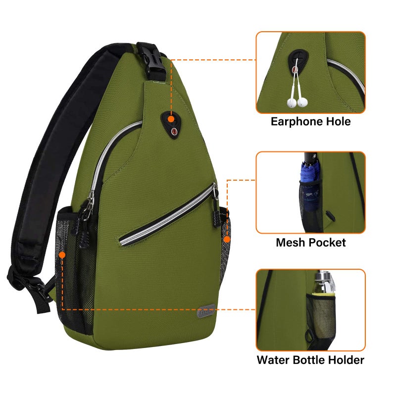MOSISO Sling Backpack, Multipurpose Crossbody Shoulder Bag Travel Hiking Daypack, Army Green, Medium - Image 3