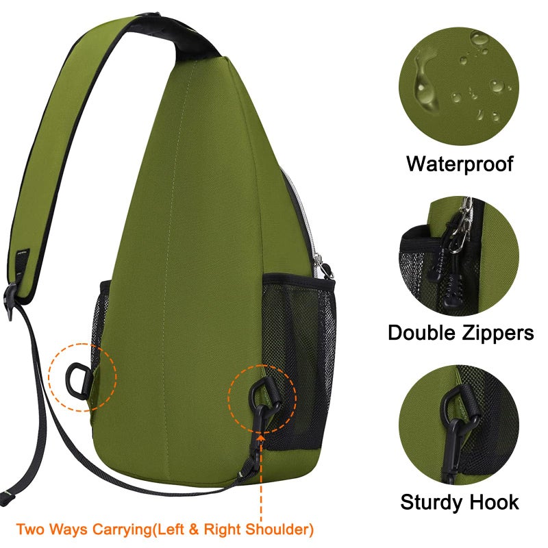 MOSISO Sling Backpack, Multipurpose Crossbody Shoulder Bag Travel Hiking Daypack, Army Green, Medium - Image 5