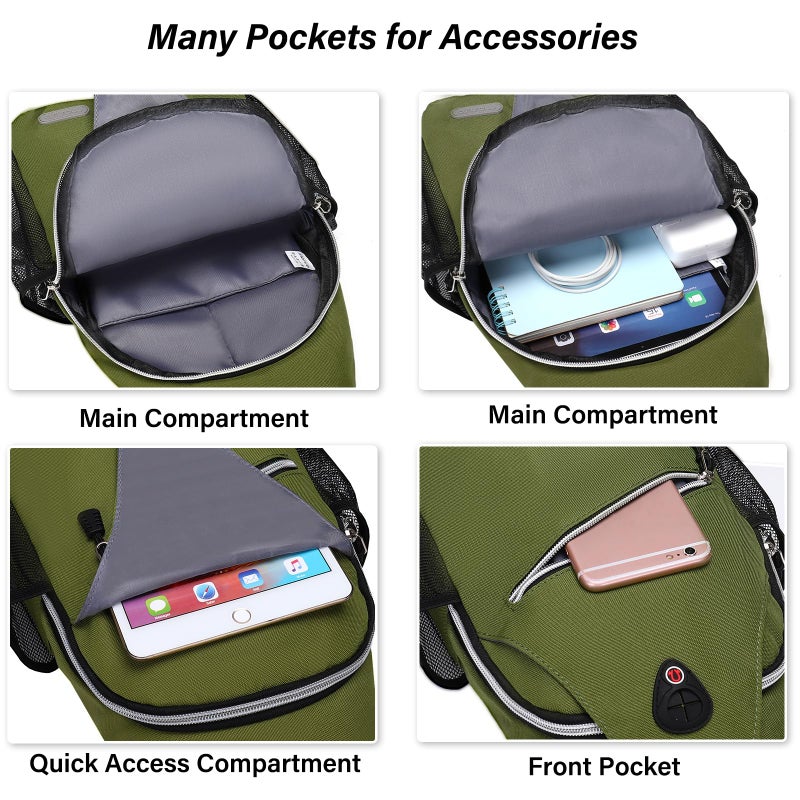 MOSISO Sling Backpack, Multipurpose Crossbody Shoulder Bag Travel Hiking Daypack, Army Green, Medium - Image 2