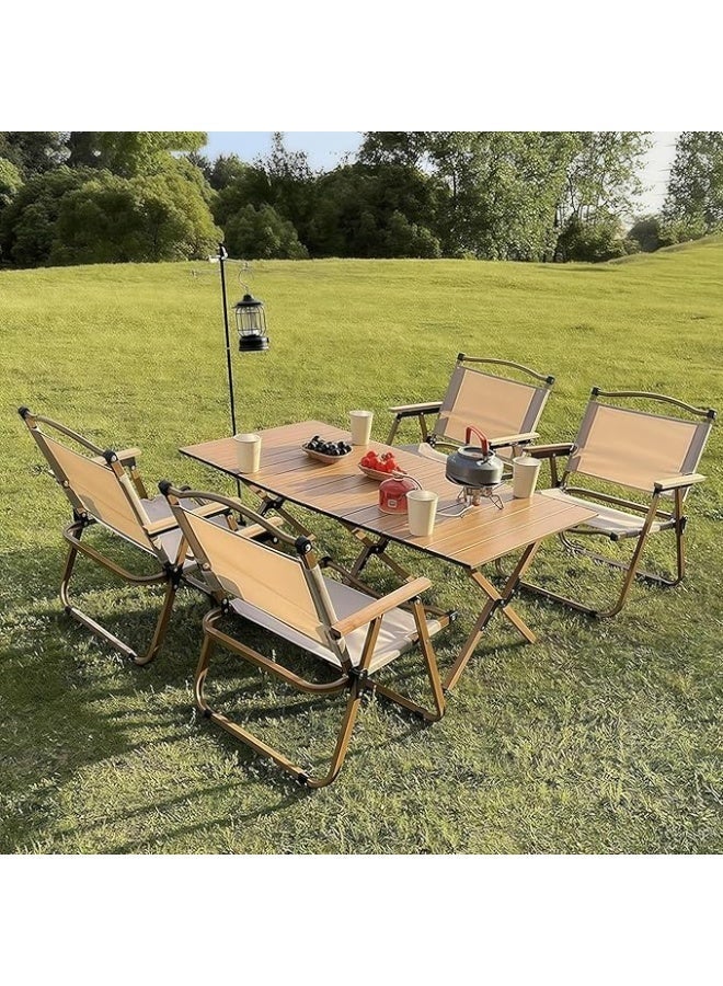 Manful Folding 120CM Camping Table & 4Pcs Chair Set– Roll-Up Table, Portable Lightweight Grill Table for Outdoor, Folding Table - Image 1