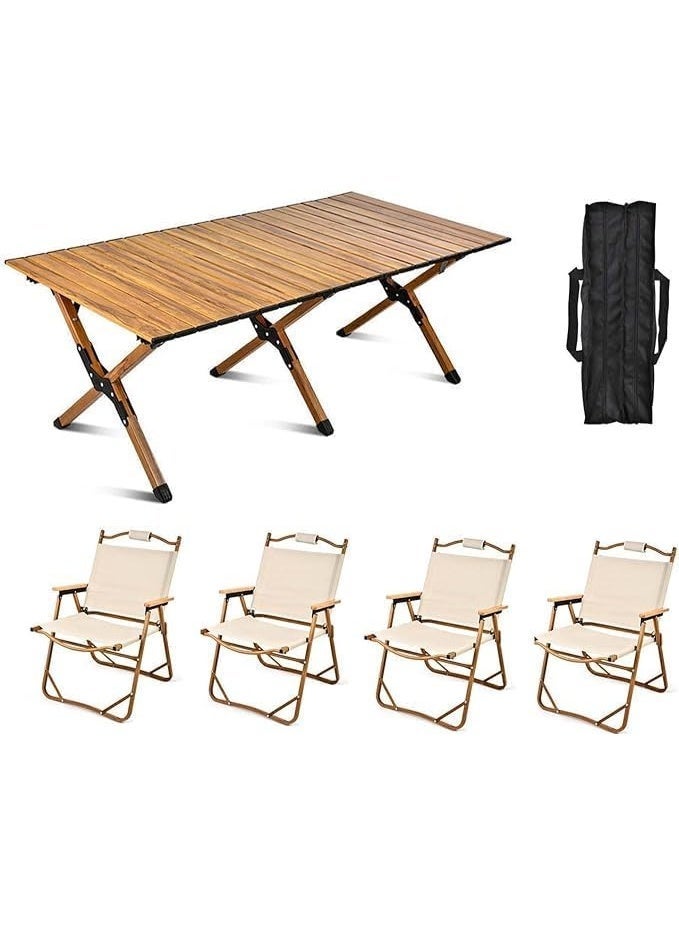 Manful Folding 120CM Camping Table & 4Pcs Chair Set– Roll-Up Table, Portable Lightweight Grill Table for Outdoor, Folding Table - Image 2