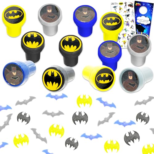 DC Comics Batman Stampers Party Supplies Bundle with 12 Superhero Themed Stamps Featuring Bat Signal for Birthday Party Favors Goodie Bags Loot Bag Fillers More Batman Birthday Supplies - Image 1