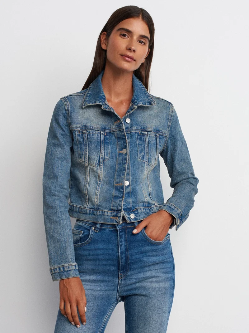 Dilvin 65358 Comfort Lycra Short Denim Jacket-Blue