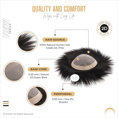 Artello® SUPER MONO Smart Hair Patch for Men, Fine Hair Wig in 100% Natural Human Hair, Easy Fit with Tape, Glue or Clips, 2D Super Base (Colour: Naturally Black) (9x7) - Image 4