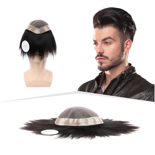 Artello® SUPER MONO Smart Hair Patch for Men, Fine Hair Wig in 100% Natural Human Hair, Easy Fit with Tape, Glue or Clips, 2D Super Base (Colour: Naturally Black) (9x7) - Image 1