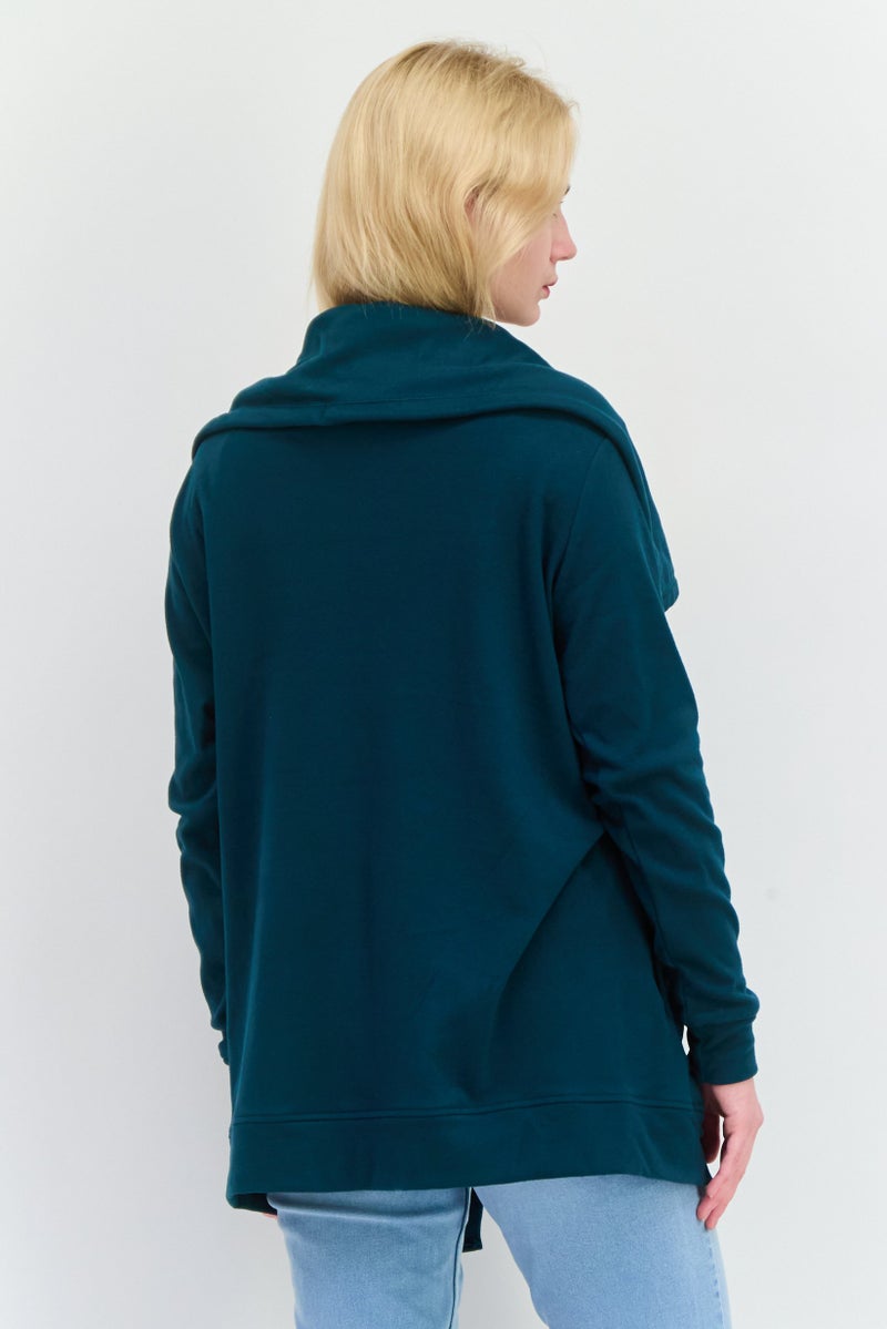 Bearpaw Women Tie Neck Fleece Cardigan, Green - Image 3