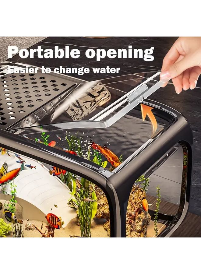 Modern Minimalist Oversized Desktop Fish Tank Black 360 Panoramic Transparent Design - Image 4