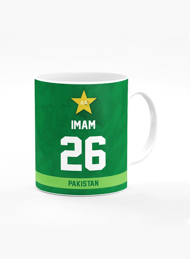 Stylizedd Designer Printed Coffee Mug with Heavy Duty Handle 11oz Ceramic Personalised Gift Mugs Cup - Cricket Player - Imam-ul-Haq, Jersey Number - 26 (With Logo) - Image 1
