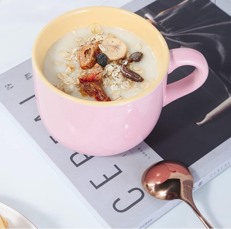 Arawat 21oz Pink Soup Bowls Microwave Safe with Handles Spoon and Coaster Large Soup Mug XXL Coffee Mugs Big Ceramic Tea Cups Cappuccino Cup Gift Birthday Gifts for Women and Men - Image 2