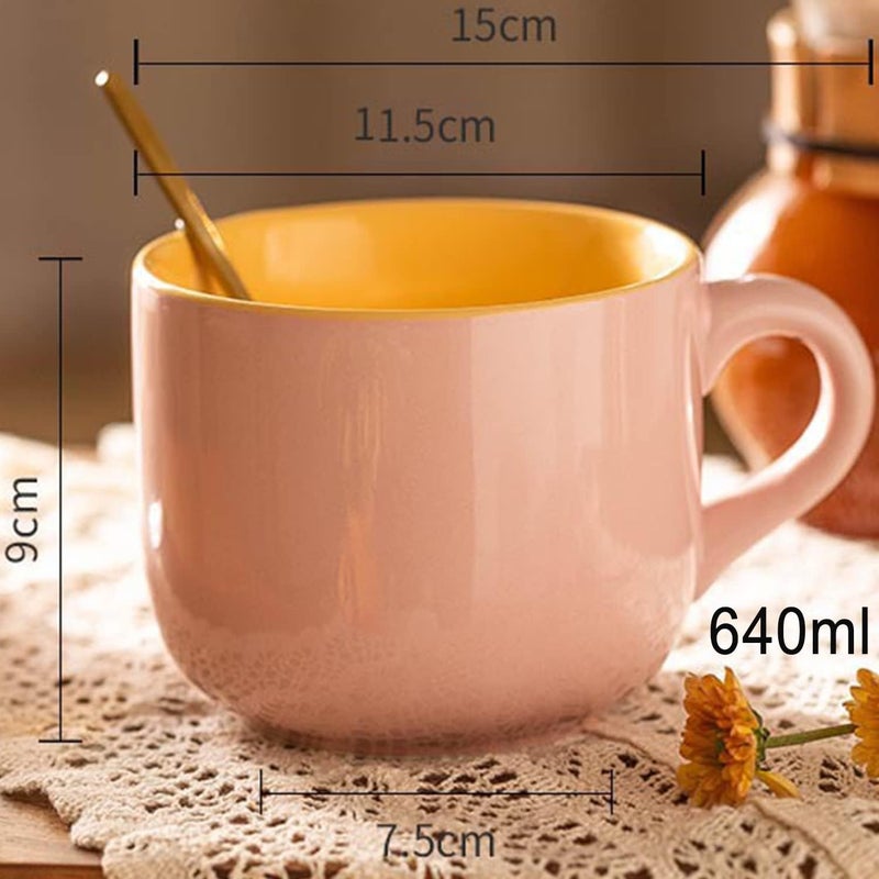 Arawat 21oz Pink Soup Bowls Microwave Safe with Handles Spoon and Coaster Large Soup Mug XXL Coffee Mugs Big Ceramic Tea Cups Cappuccino Cup Gift Birthday Gifts for Women and Men - Image 3