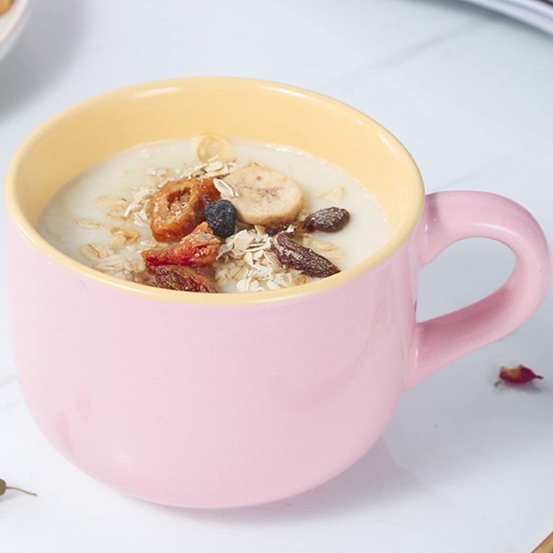 Arawat 21oz Pink Soup Bowls Microwave Safe with Handles Spoon and Coaster Large Soup Mug XXL Coffee Mugs Big Ceramic Tea Cups Cappuccino Cup Gift Birthday Gifts for Women and Men - Image 1