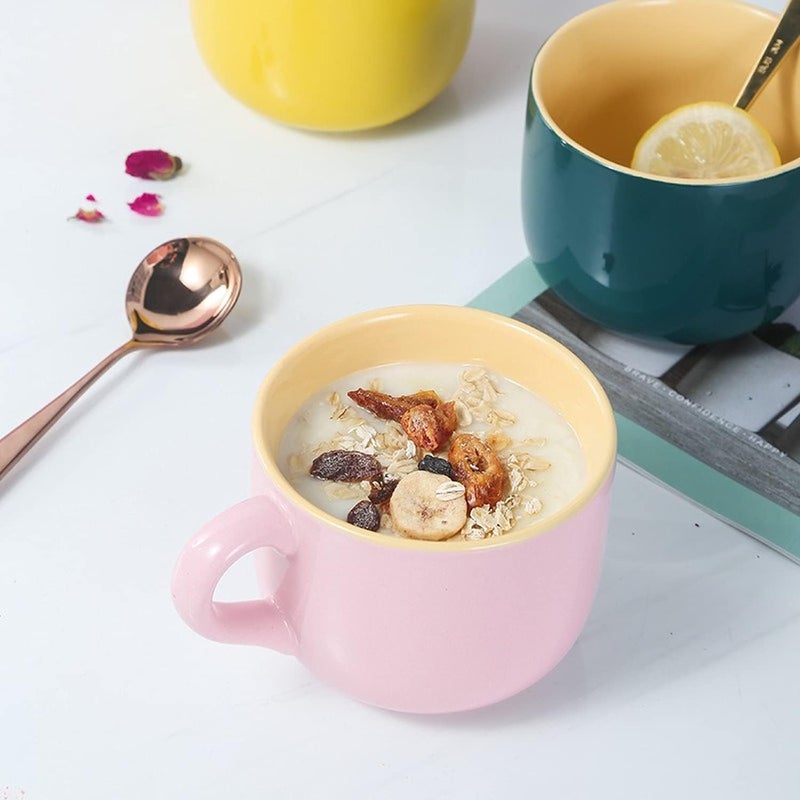 Arawat 21oz Pink Soup Bowls Microwave Safe with Handles Spoon and Coaster Large Soup Mug XXL Coffee Mugs Big Ceramic Tea Cups Cappuccino Cup Gift Birthday Gifts for Women and Men - Image 5