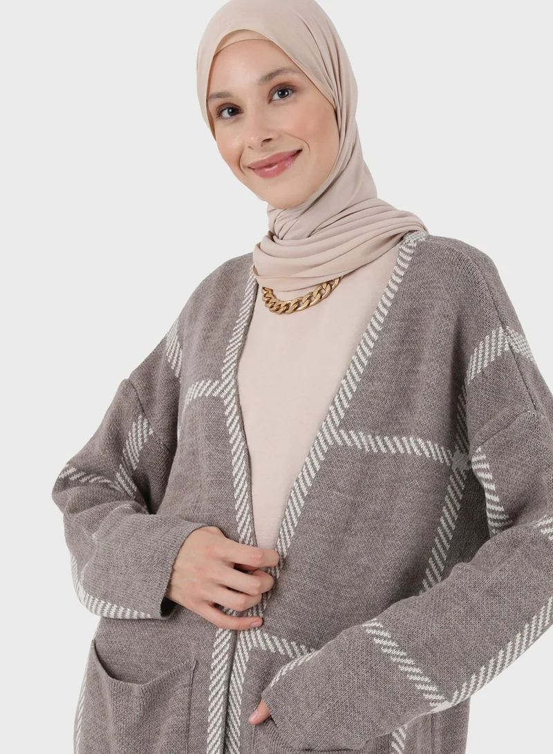 Refka by modanisa Striped Pocket Detail Cardigan