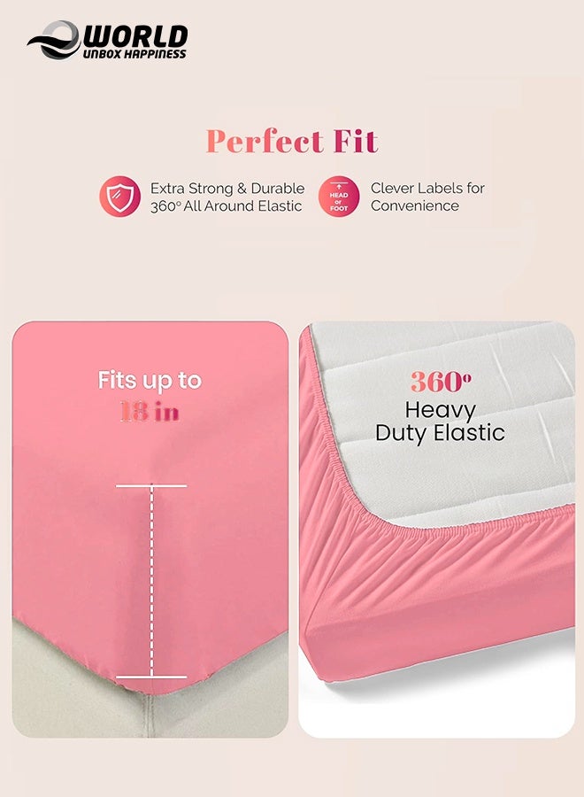 إي وورلد ملاءة سرير ميكروفايبر باللون روز الغامق بجيب عميق لتناسب محكم، قابلة للتنفس، قابلة للغسل بالغسالة للحماية المثلى، متوفرة بمقاسات كينغ، كوين وسنجل، بدون غطاء وسادة - Image 3