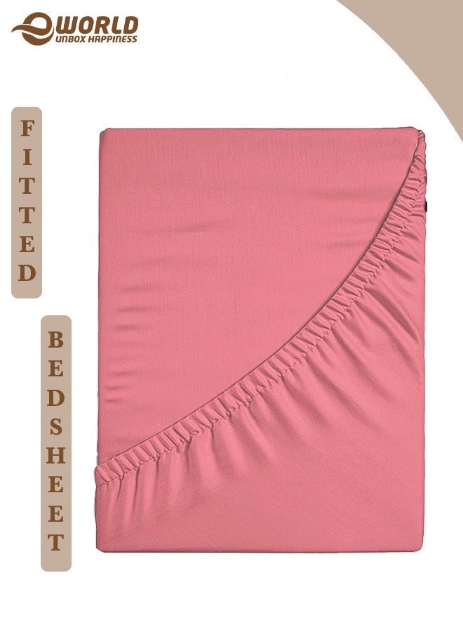 إي وورلد ملاءة سرير ميكروفايبر باللون روز الغامق بجيب عميق لتناسب محكم، قابلة للتنفس، قابلة للغسل بالغسالة للحماية المثلى، متوفرة بمقاسات كينغ، كوين وسنجل، بدون غطاء وسادة - Image 1