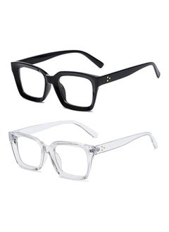 Classic Non-prescription Clear Lens Eyeglasses for Women Men, 2Pcs Fashion Vintage Square Thick Frame Fake Eyeglasses, Anti-Blue Light Full Frame Retro Fashion Simple Frame Glasses for Travel Holiday