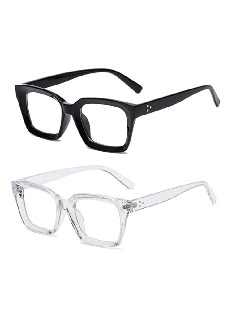 SYOSI - Classic Non-prescription Clear Lens Eyeglasses for Women Men, 2Pcs Fashion Vintage Square Thick Frame Fake Eyeglasses, Anti-Blue Light Full Frame Retro Fashion Simple Frame Glasses for Travel Holiday - Image 1