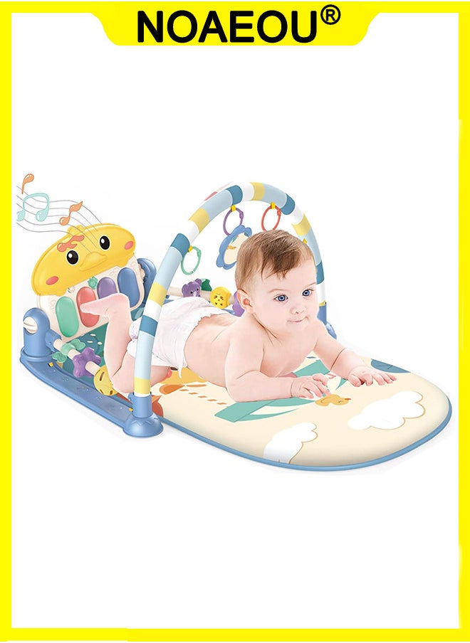 NOAEOU Portable Baby Gym Play Mats with Music Lighting, Lightweight Soft Comfortable Baby Piano Gym Fitness Mat 76x57x48cm (Blue)  - Image 1