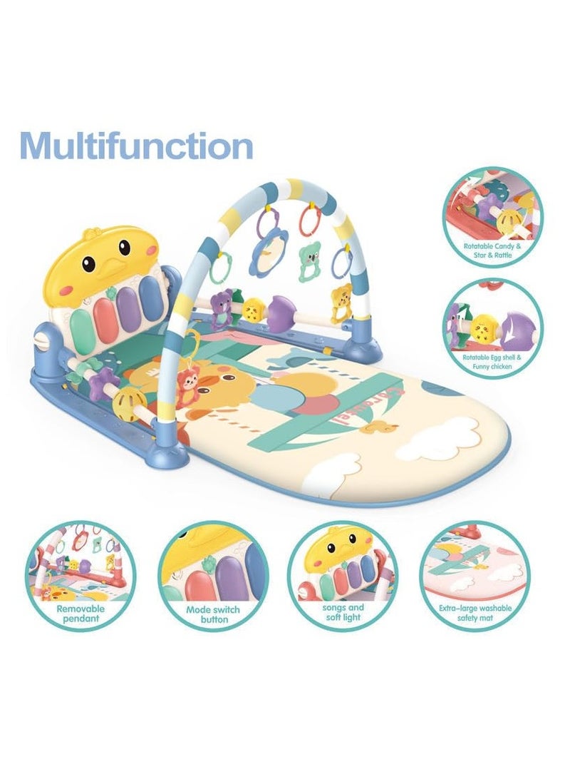 NOAEOU Portable Baby Gym Play Mats with Music Lighting, Lightweight Soft Comfortable Baby Piano Gym Fitness Mat 76x57x48cm (Blue)  - Image 2