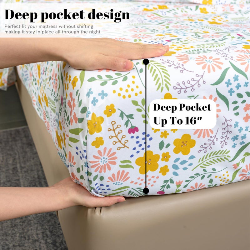 Bedlifes Full Sheet Set Ultra Soft, Breathable, Silky Flower Deep Pocket 100% Microfiber Bedding, 4 Piece Full Size Floral - Image 5