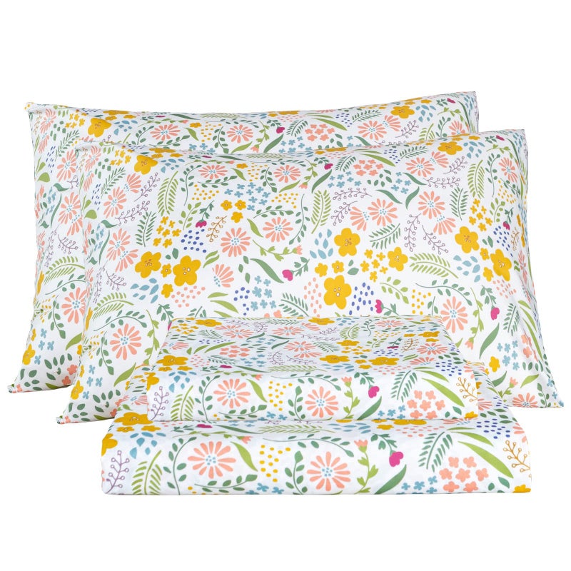 Bedlifes Full Sheet Set Ultra Soft, Breathable, Silky Flower Deep Pocket 100% Microfiber Bedding, 4 Piece Full Size Floral - Image 1
