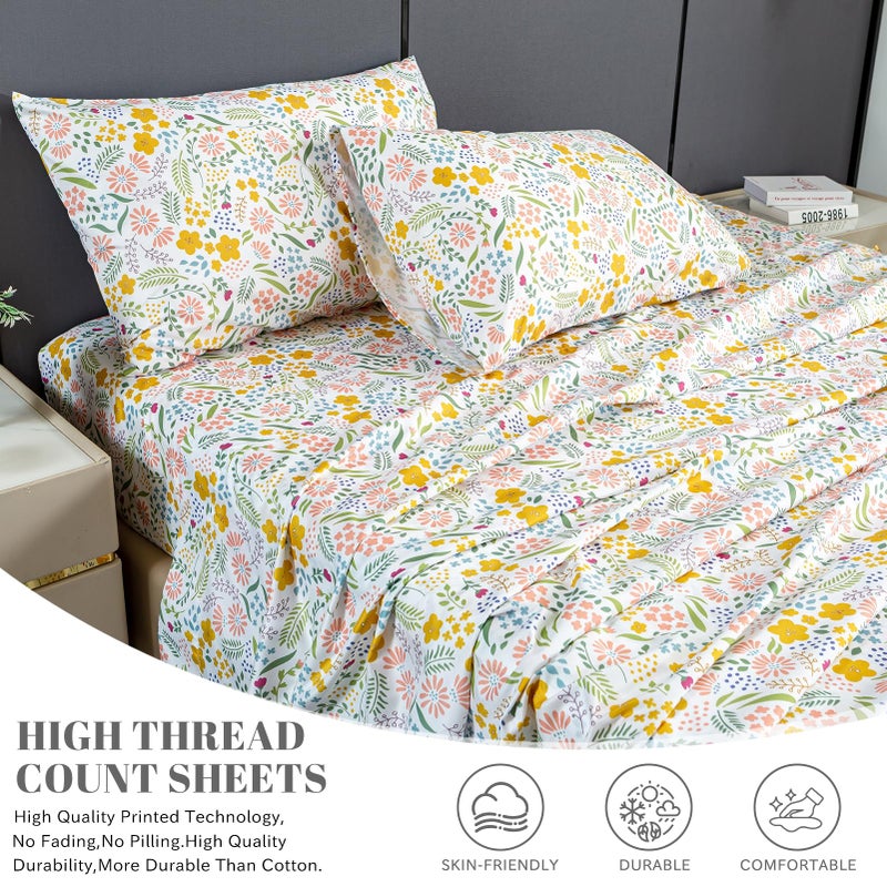 Bedlifes Full Sheet Set Ultra Soft, Breathable, Silky Flower Deep Pocket 100% Microfiber Bedding, 4 Piece Full Size Floral - Image 3