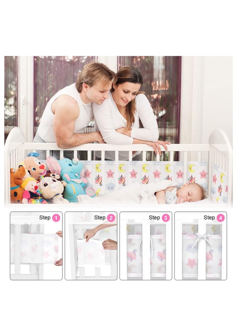 2Pcs Cot Bumper, Breathable Mesh Liner for Cot Beds, Crib Rail Cover Baby Crib Bumper, Cot Surrounds for Cot Bed, Baby Crib Encloses Anti Airflow 3D Mesh Lining, Unicorn  - Image 3
