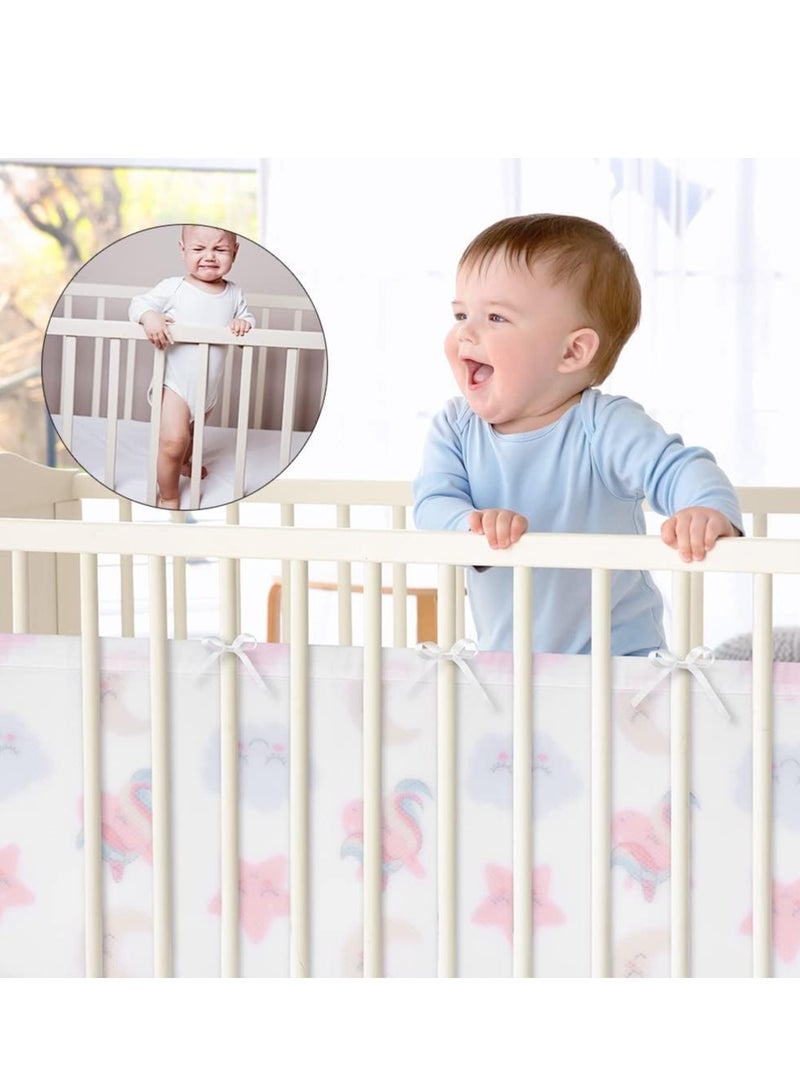 2Pcs Cot Bumper, Breathable Mesh Liner for Cot Beds, Crib Rail Cover Baby Crib Bumper, Cot Surrounds for Cot Bed, Baby Crib Encloses Anti Airflow 3D Mesh Lining, Unicorn  - Image 4