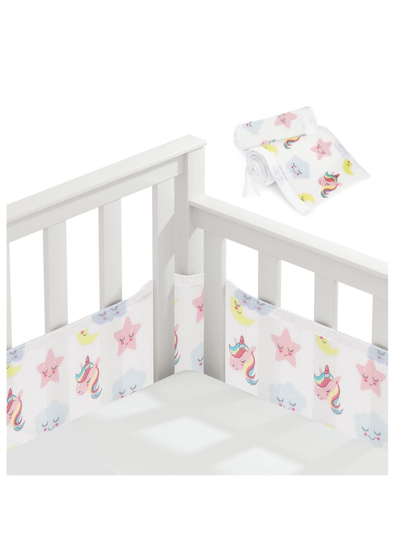 2Pcs Cot Bumper, Breathable Mesh Liner for Cot Beds, Crib Rail Cover Baby Crib Bumper, Cot Surrounds for Cot Bed, Baby Crib Encloses Anti Airflow 3D Mesh Lining, Unicorn  - Image 1