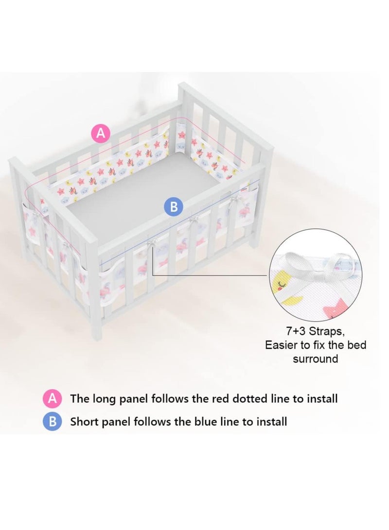2Pcs Cot Bumper, Breathable Mesh Liner for Cot Beds, Crib Rail Cover Baby Crib Bumper, Cot Surrounds for Cot Bed, Baby Crib Encloses Anti Airflow 3D Mesh Lining, Unicorn  - Image 2
