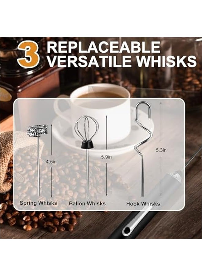 Beauenty Upgraded Rechargeable Electric Foam Maker, Milk Frother Handheld Foam Maker, Drink Mixer with 3 Stainless whisks 3 Speed Adjustable Foam Maker Blender for Latte, Hot Chocolate, Egg (Black) - Image 3