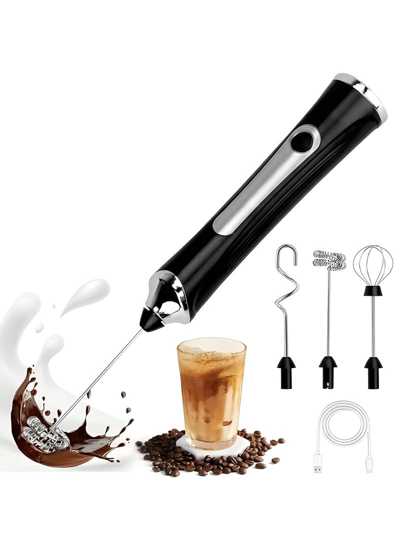 Beauenty Upgraded Rechargeable Electric Foam Maker, Milk Frother Handheld Foam Maker, Drink Mixer with 3 Stainless whisks 3 Speed Adjustable Foam Maker Blender for Latte, Hot Chocolate, Egg (Black) - Image 1